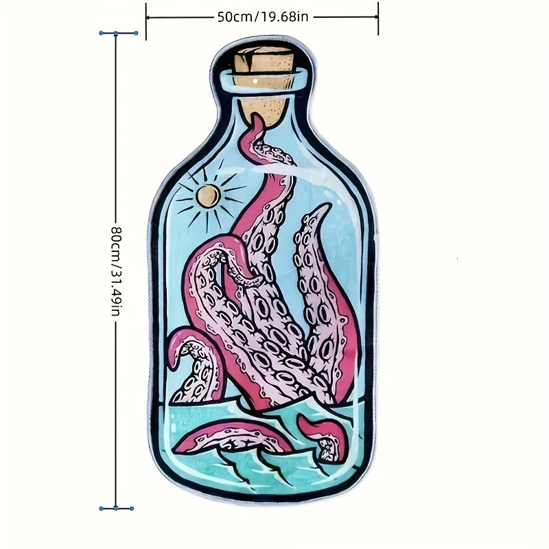 Stylish Octopus Rug - Artistic Bottle-Shaped Design, Fade-resistant & Washable Floor Mat,Soft for Bedside,Living Room & Bathroom