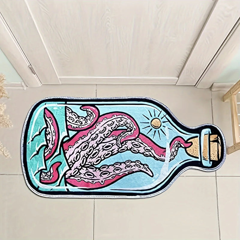 Stylish Octopus Rug - Artistic Bottle-Shaped Design, Fade-resistant & Washable Floor Mat,Soft for Bedside,Living Room & Bathroom